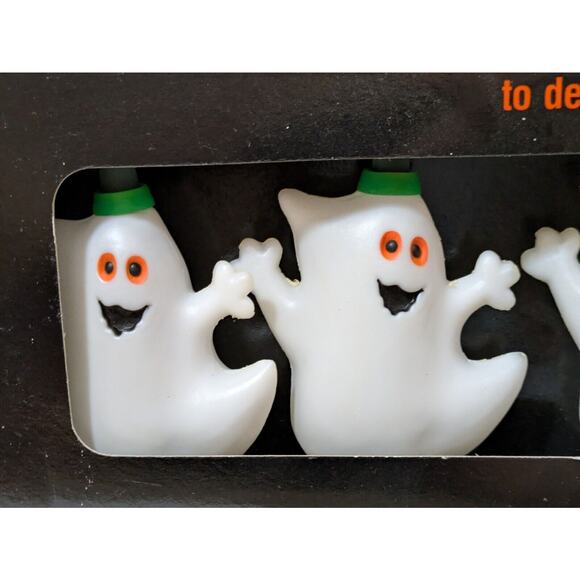 Vtg Hallmark Halloween Boo Blinkers White Ghost Plastic Blow Mold Light String - Picture 2 of 7